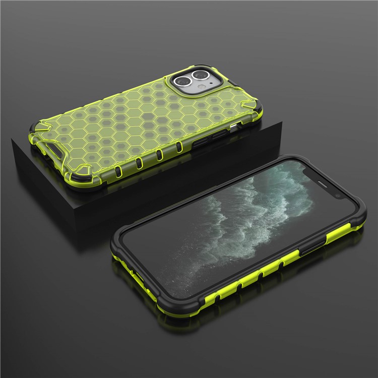 Honeycomb Pattern Shock-prooble TPU + PC Hybrid Case Shell Для Iphone 12 Mini 5,4 Дюйма - Зеленый-3