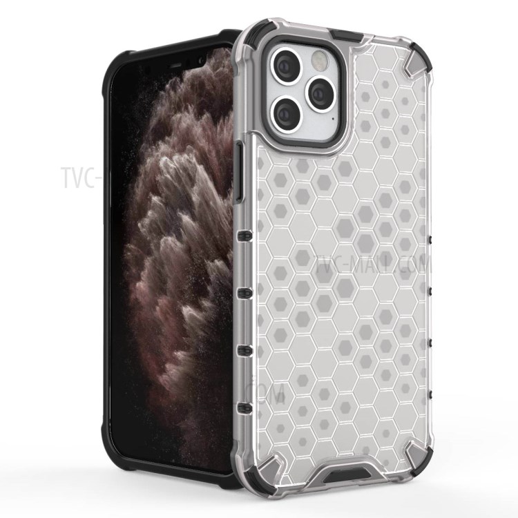 Honeycomb Pattern Shock-proof TPU + PC Hybrid Case for iPhone 12 Max/Pro 6.1 inch - White-2