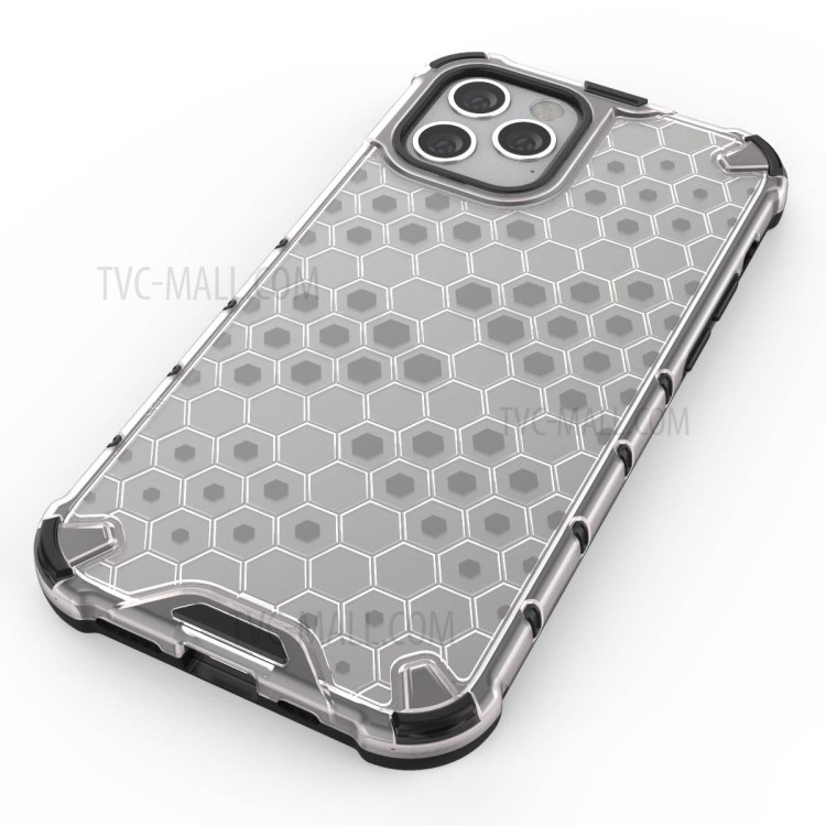 Honeycomb Pattern Shock-proof TPU + PC Hybrid Case for iPhone 12 Max/Pro 6.1 inch - White-4