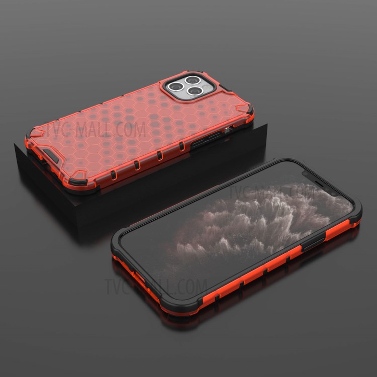 Honeycomb Pattern Shock-proof TPU + PC Hybrid Case for iPhone 12 Max/Pro 6.1 inch - Red-3