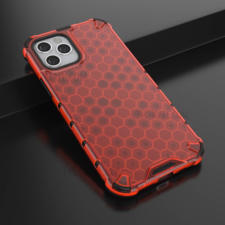 Honeycomb Pattern Shock-proof TPU + PC Hybrid Case for iPhone 12 Max/Pro 6.1 inch - Red-4