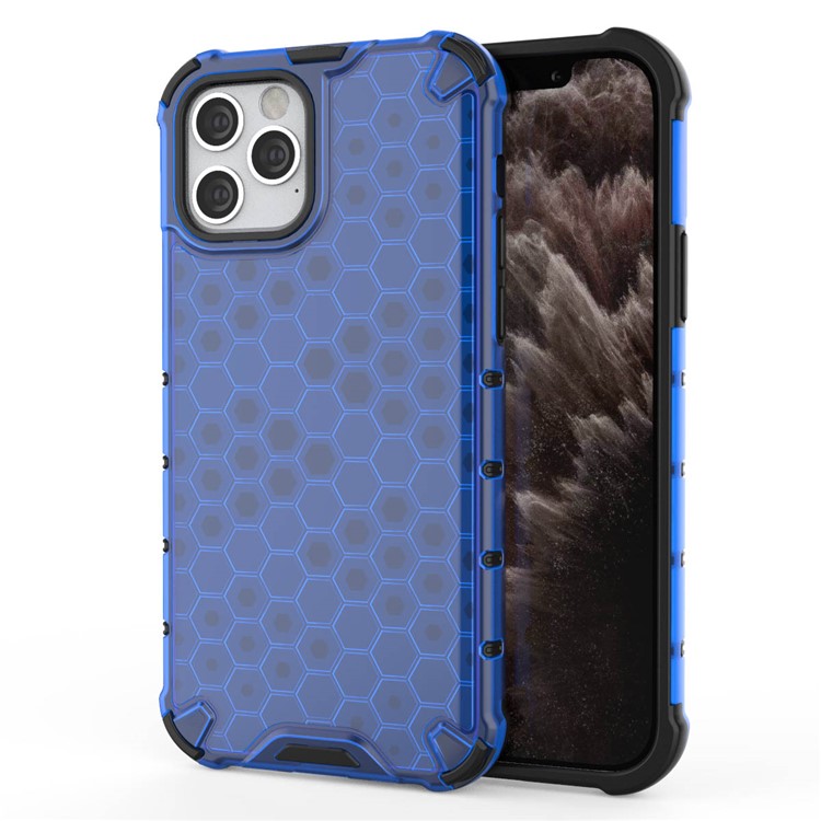 Honeycomb Pattern Shock-proof TPU + PC Hybrid Case for iPhone 12 Pro/12 - Blue-1