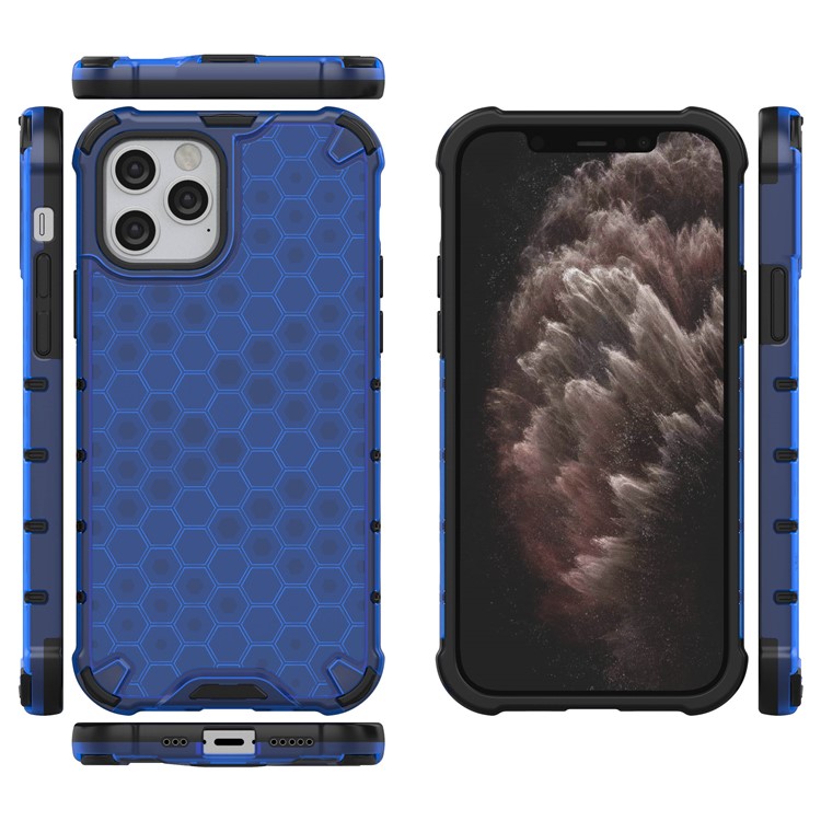 Honeycomb Pattern Shock-proof TPU + PC Hybrid Case for iPhone 12 Pro/12 - Blue-2