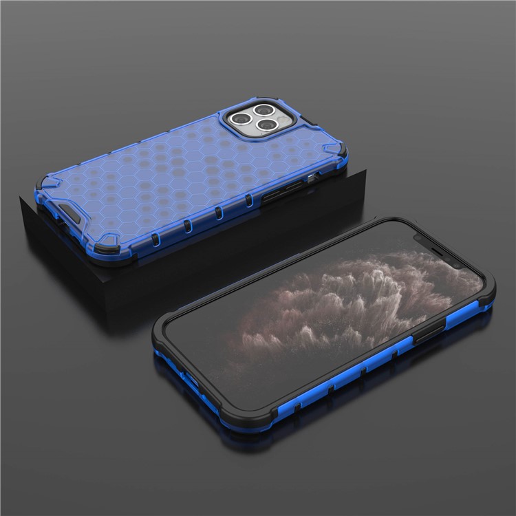 Honeycomb Pattern Shock-proof TPU + PC Hybrid Case for iPhone 12 Pro/12 - Blue-3