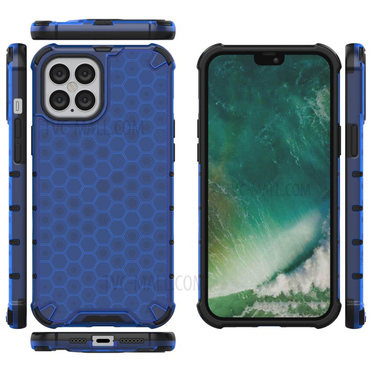 Honeycomb Pattern Shock-proof TPU + PC Combo Shell for iPhone 12 Pro Max 6.7 inch - Blue-2