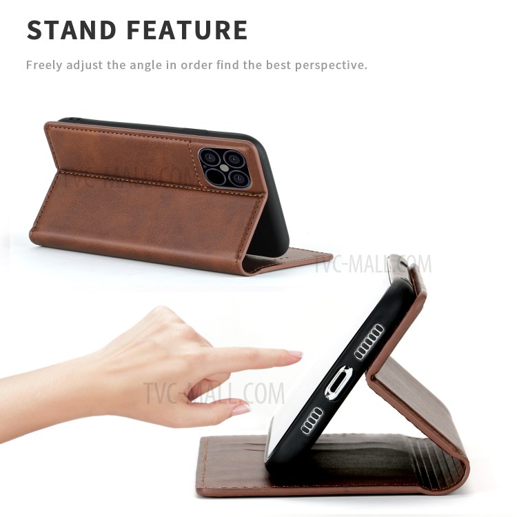 Auto-absorbed Leather Card Holder Phone Case for iPhone 12 mini - Coffee-2