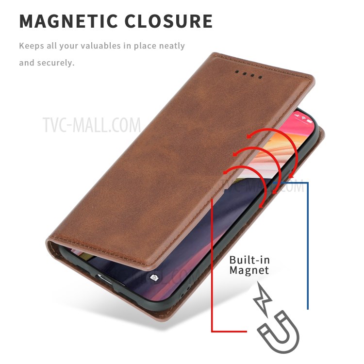 Auto-absorbed Leather Card Holder Phone Case for iPhone 12 mini - Coffee-3