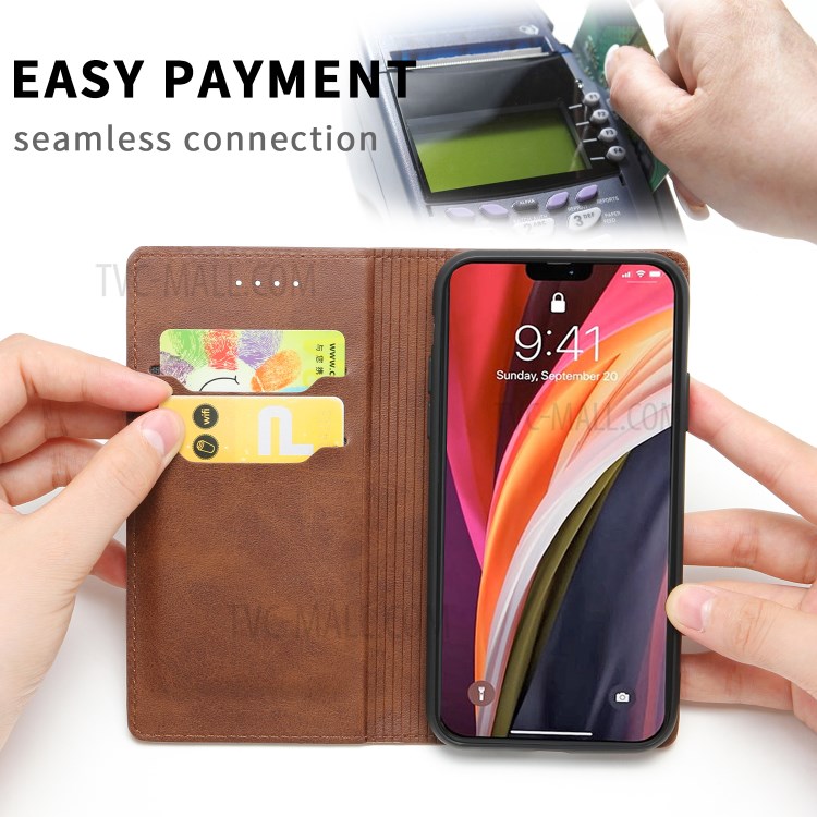 Auto-absorbed Leather Card Holder Phone Case for iPhone 12 mini - Coffee-4