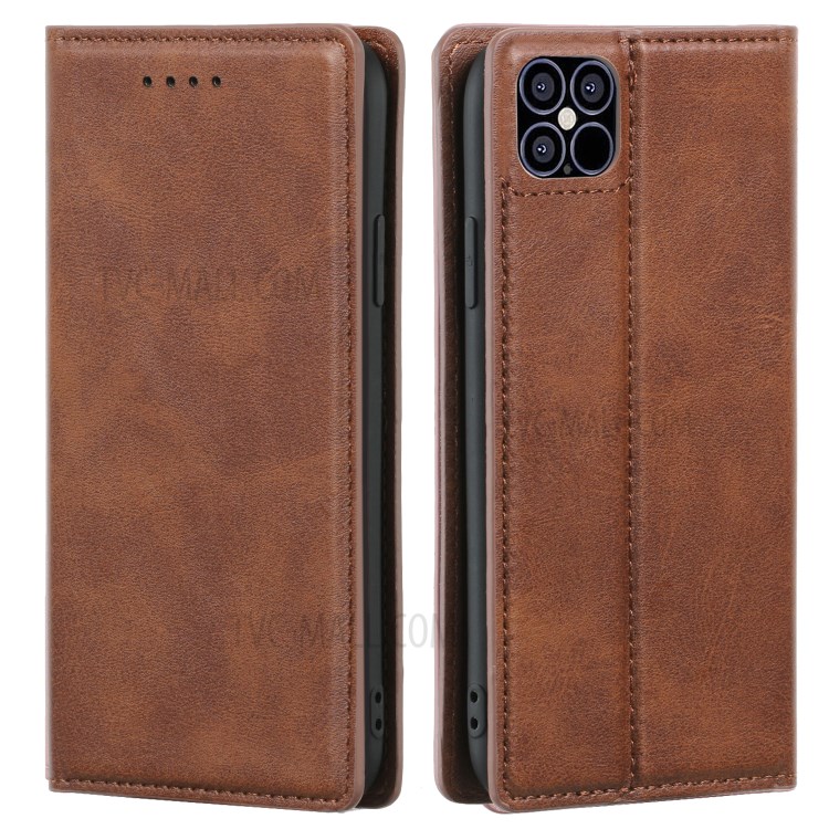 Auto-absorbed Leather Card Holder Phone Case for iPhone 12 mini - Coffee-5