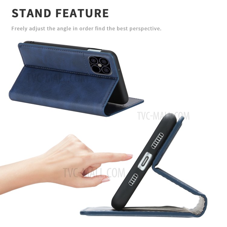 Auto-absorbed Leather Card Holder Phone Case for iPhone 12 5.4-inch - Blue-2