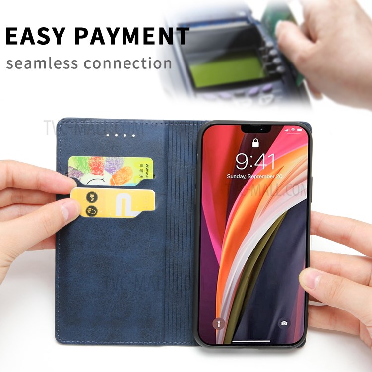 Auto-absorbed Leather Shell with Card Slots Stand for iPhone 12 Pro Max 6.7 inch - Blue-5