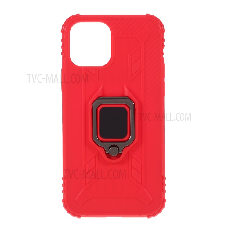 Anti-drop TPU Shell with Finger Ring Kickstand for iPhone 12 5.4 inch - Red-1