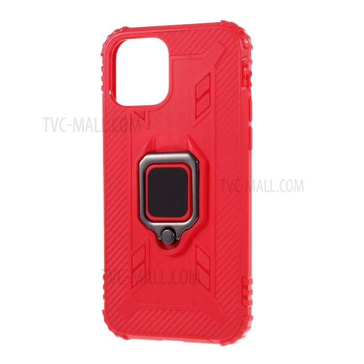 Anti-drop TPU Shell with Finger Ring Kickstand for iPhone 12 5.4 inch - Red-2
