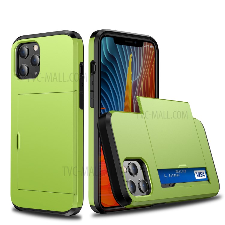 Slide Card Slot Plastic + TPU Hybrid Cover for iPhone 12 Pro Max 6.7 inch - Green-1