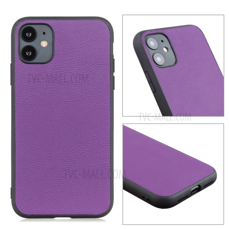 Stylish Skin Genuine Leather Coated PC + TPU Unique Case for iPhone 12 Pro Max 6.7 inch - Purple-11
