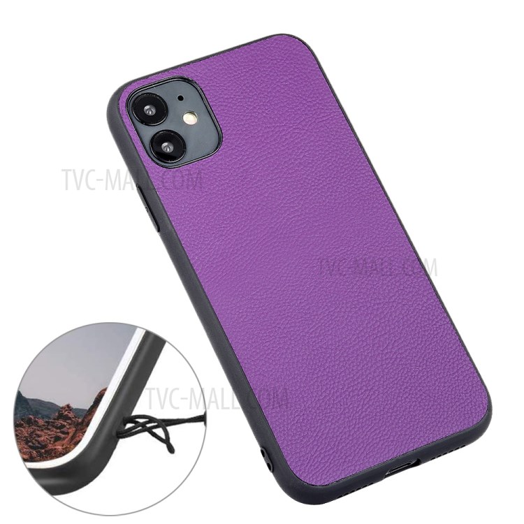 Stylish Skin Genuine Leather Coated PC + TPU Unique Case for iPhone 12 Pro Max 6.7 inch - Purple-13