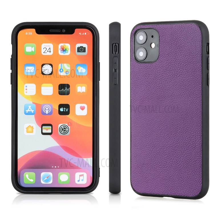 Stylish Skin Genuine Leather Coated PC + TPU Unique Case for iPhone 12 Pro Max 6.7 inch - Purple-2