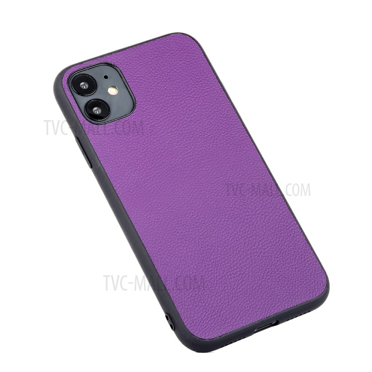 Stylish Skin Genuine Leather Coated PC + TPU Unique Case for iPhone 12 Pro Max 6.7 inch - Purple-4