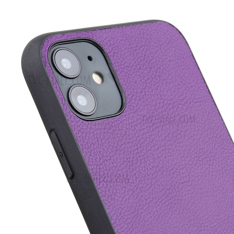 Stylish Skin Genuine Leather Coated PC + TPU Unique Case for iPhone 12 Pro Max 6.7 inch - Purple-6