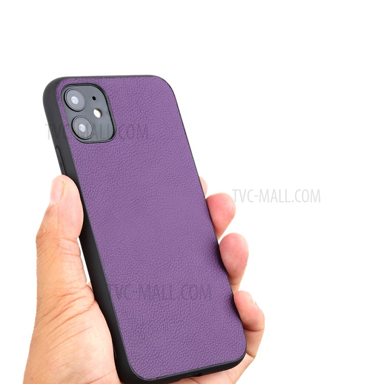 Stylish Skin Genuine Leather Coated PC + TPU Unique Case for	iPhone 12 Pro Max 6.7 inch - Purple-8