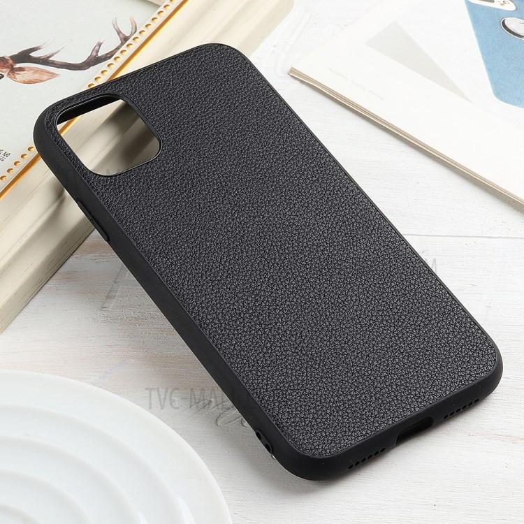 Stylish Skin Genuine Leather+PC+TPU Case for iPhone 12 Pro/12 - Black-1