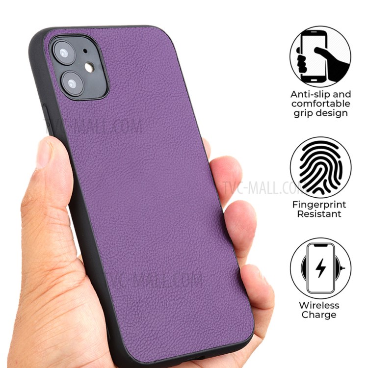 Stylish Skin Genuine Leather Coated PC + TPU Case for iPhone 12 5.4 inch - Purple-10