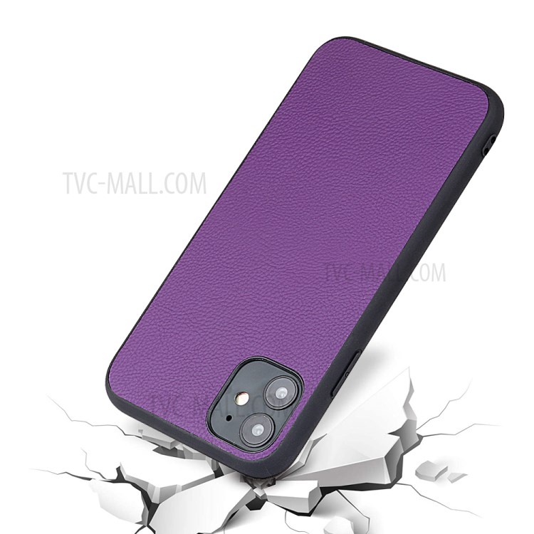 Stylish Skin Genuine Leather Coated PC + TPU Case for iPhone 12 5.4 inch - Purple-12