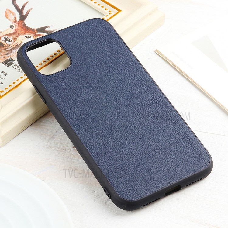 Stylish Skin Genuine Leather Coated PC + TPU Case for iPhone 12 5.4 inch - Blue-1