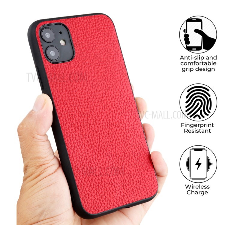 Litchi Texture Genuine Leather Coated PC + TPU Combo Case for iPhone 12 Pro Max 6.7 inch - Red-8