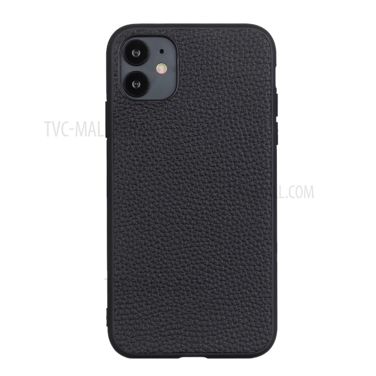 Litchi Texture Genuine Leather Coated PC + TPU Combo Case for iPhone 12 Pro Max 6.7 inch - Black-1