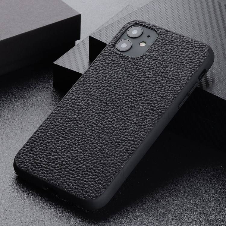 Litchi Texture Genuine Leather Coated PC + TPU Combo Case for iPhone 12 Pro Max 6.7 inch - Black-2