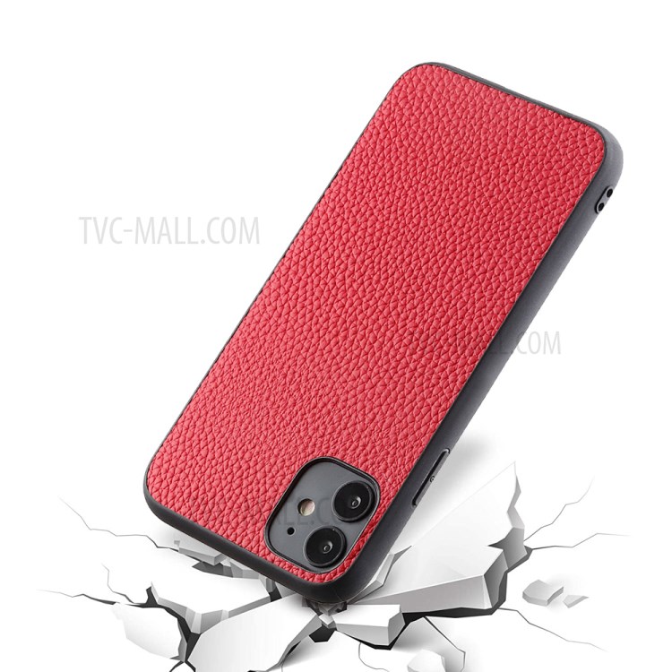 Litchi Texture Genuine Leather Coated PC + TPU Combo Shell for iPhone 12 Max/12 Pro 6.1 inch - Red-10