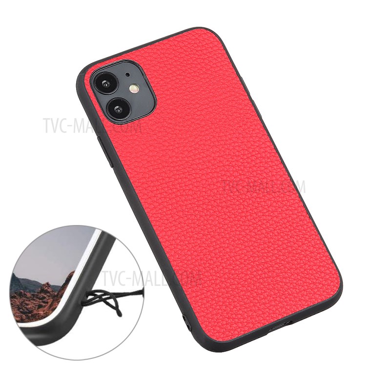Litchi Texture Genuine Leather Coated PC + TPU Combo Shell for iPhone 12 Max/12 Pro 6.1 inch - Red-11
