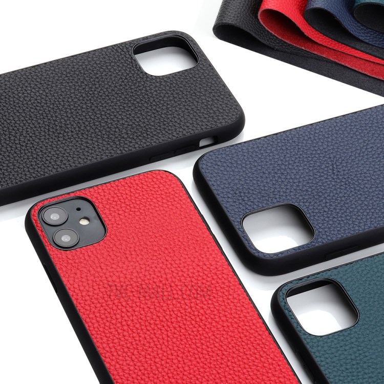 Litchi Texture Genuine Leather Coated PC + TPU Combo Shell for iPhone 12 Max/12 Pro 6.1 inch - Red-12