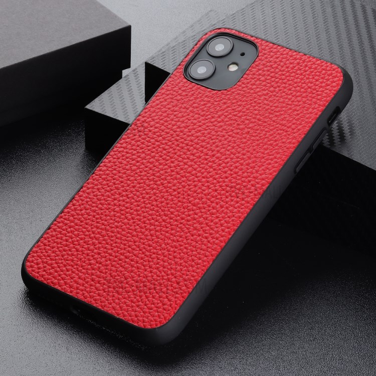 Litchi Texture Genuine Leather Coated PC + TPU Combo Shell for iPhone 12 Max/12 Pro 6.1 inch - Red-3
