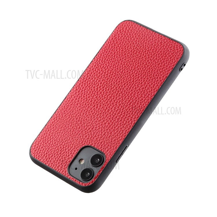 Litchi Texture Genuine Leather Coated PC + TPU Combo Shell for iPhone 12 Max/12 Pro 6.1 inch - Red-4
