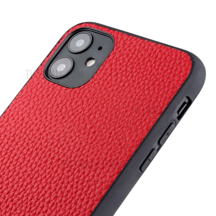 Litchi Texture Genuine Leather Coated PC + TPU Combo Shell for iPhone 12 Max/12 Pro 6.1 inch - Red-5