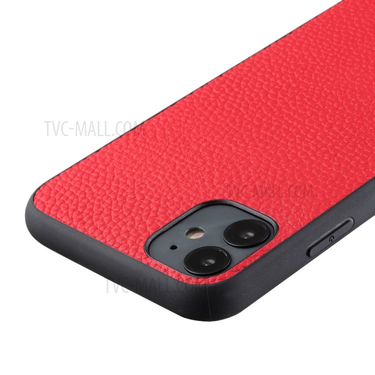 Litchi Texture Genuine Leather Coated PC + TPU Combo Shell for iPhone 12 Max/12 Pro 6.1 inch - Red-7