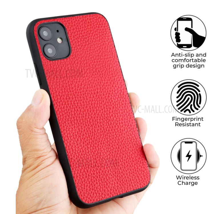 Litchi Texture Genuine Leather Coated PC + TPU Combo Shell for iPhone 12 Max/12 Pro 6.1 inch - Red-8