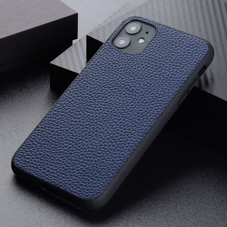 Litchi Texture Genuine Leather Coated PC + TPU Combo Shell for iPhone 12 Max/12 Pro 6.1 inch - Blue-2