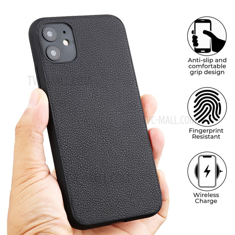 Genuine Leather Coated PC + TPU Hybrid Cover for iPhone 12 5.4-inch - Black-2