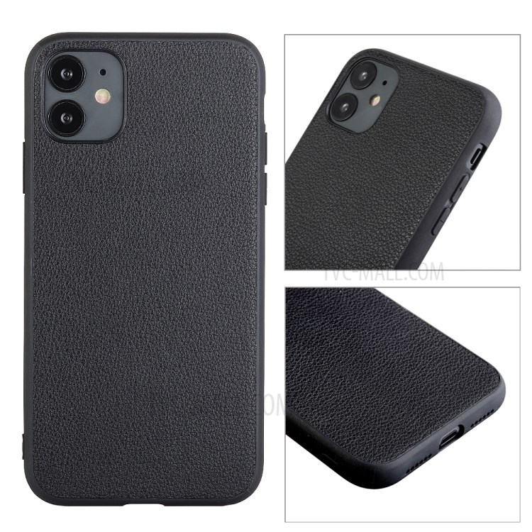 Genuine Leather Coated PC + TPU Hybrid Cover for iPhone 12 5.4-inch - Black-3