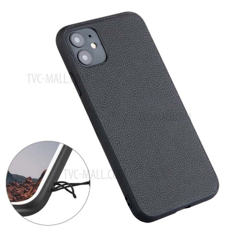 Genuine Leather Coated PC + TPU Hybrid Cover for iPhone 12 5.4-inch - Black-5