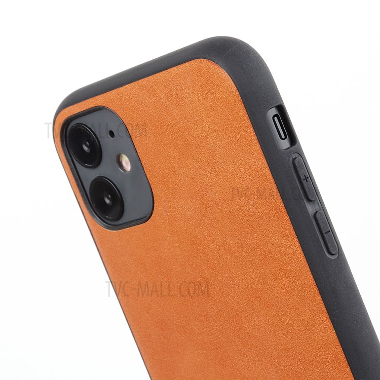 Genuine Leather Coated PC + TPU Hybrid Cover for iPhone 12 Pro Max 6.7-inch - Brown-11