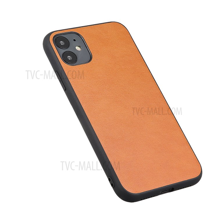 Genuine Leather Coated PC + TPU Hybrid Cover for iPhone 12 Pro Max 6.7-inch - Brown-9