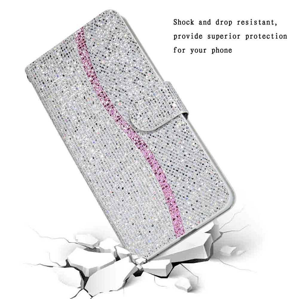 Glittery Powder Splicing Wallet Stand Leather Case for iPhone SE (2nd Generation)/8/7 4.7 inch - Silver-7