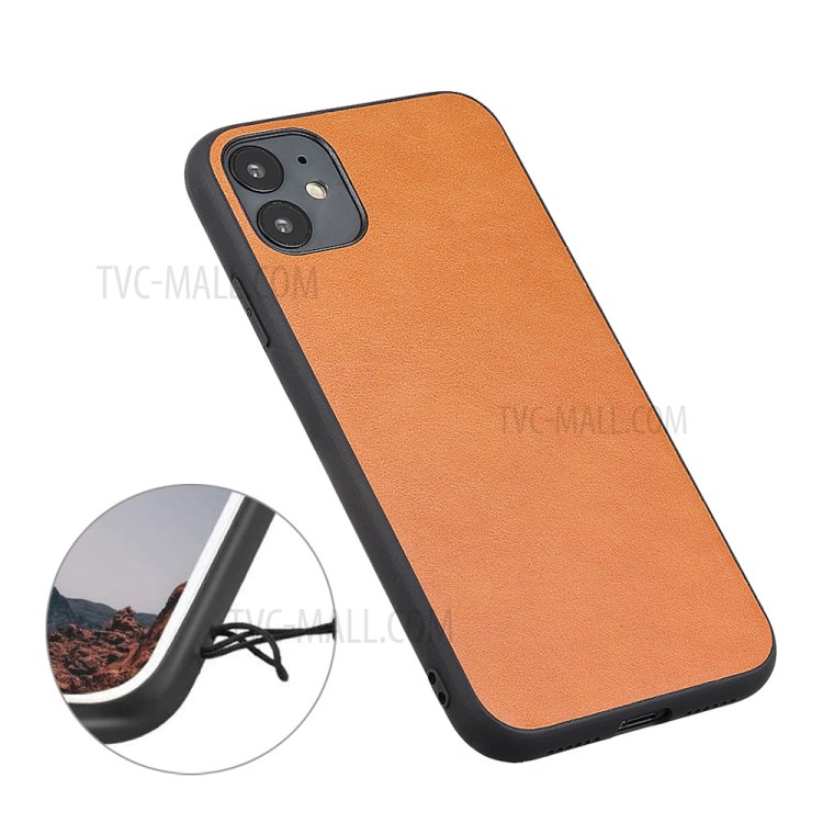 Genuine Leather Coated PC + TPU Hybrid Cover for iPhone 12 5.4-inch - Brown-5