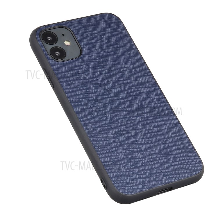 Cross Texture Genuine Leather Coated PC + TPU Phone Case for iPhone 12 Pro Max 6.7-inch - Blue-11