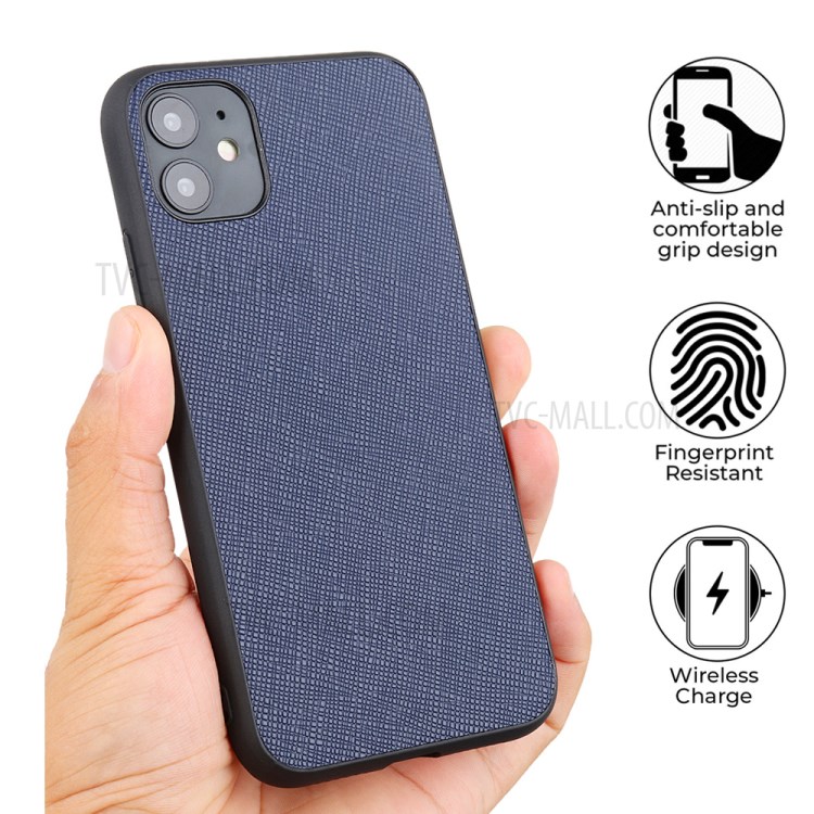 Cross Texture Genuine Leather Coated PC + TPU Phone Case for iPhone 12 Pro Max 6.7-inch - Blue-2