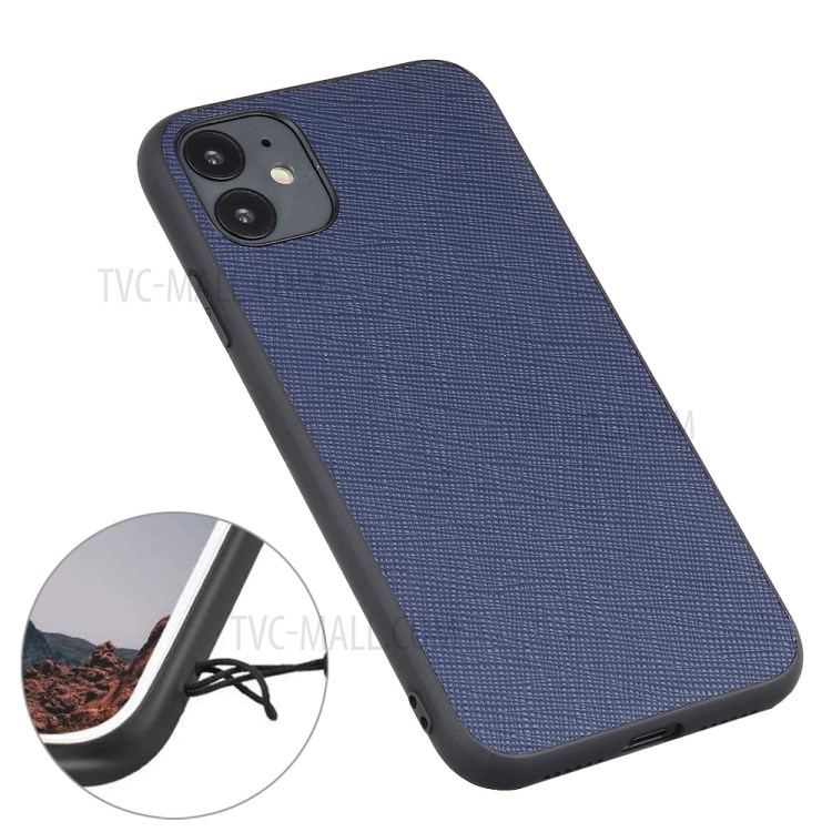 Cross Texture Genuine Leather Coated PC + TPU Phone Case for iPhone 12 Pro Max 6.7-inch - Blue-5